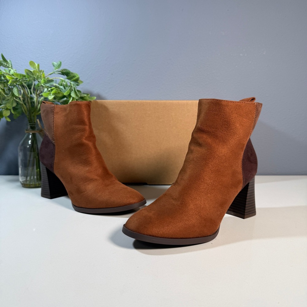 LifeStride Foxy Ankle‎ Boots Women Size 6.5 Brown Suede Block Heel Side Zip